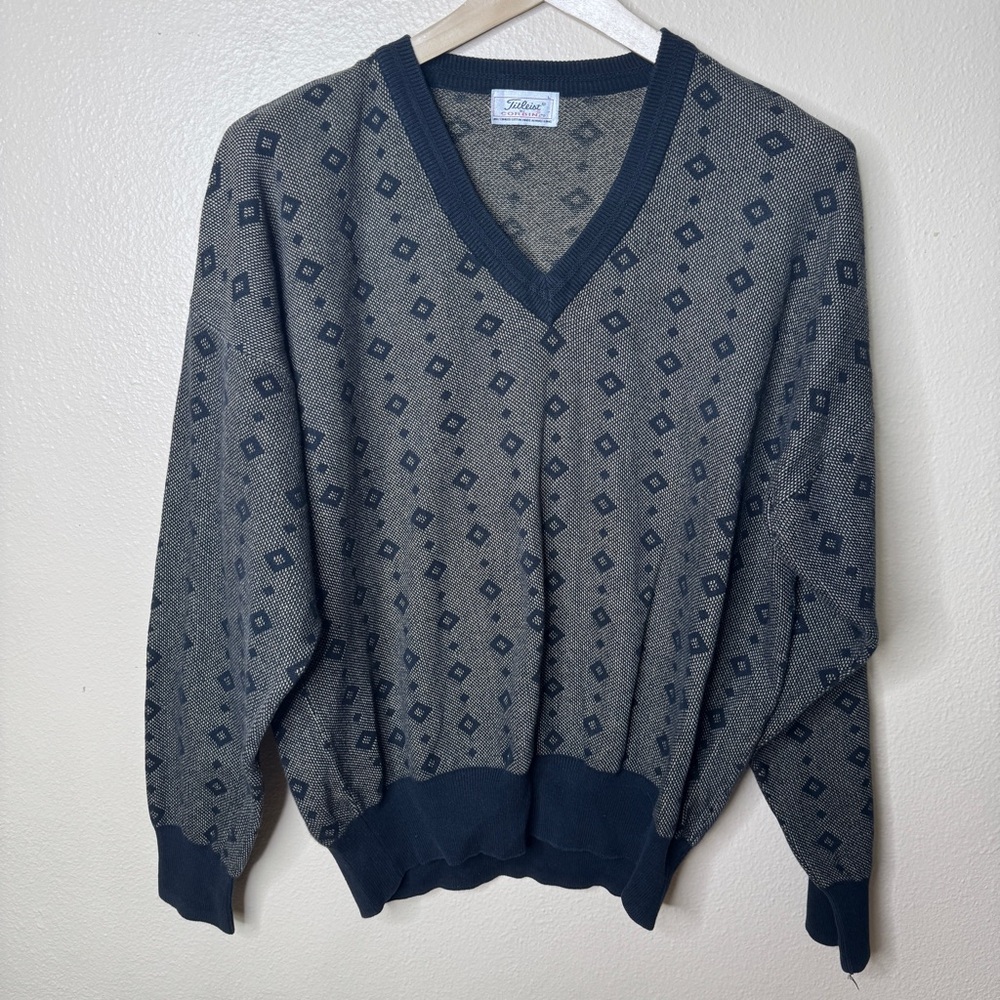 Titleist by Corbin Sweater Men's Large Geometric V-Neck Vintage Club Golf 90s